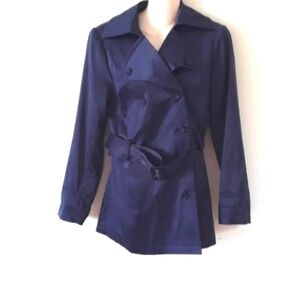 Pamela Dennis Designer Navy Blue Private Client Group Trench Coat M - Beautiful!